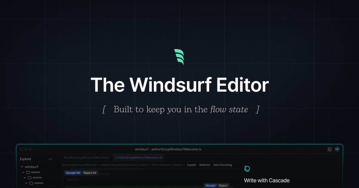 Windsurf AI coding tool with agent-mode editing, image-to-code capabilities, and persistent project memory