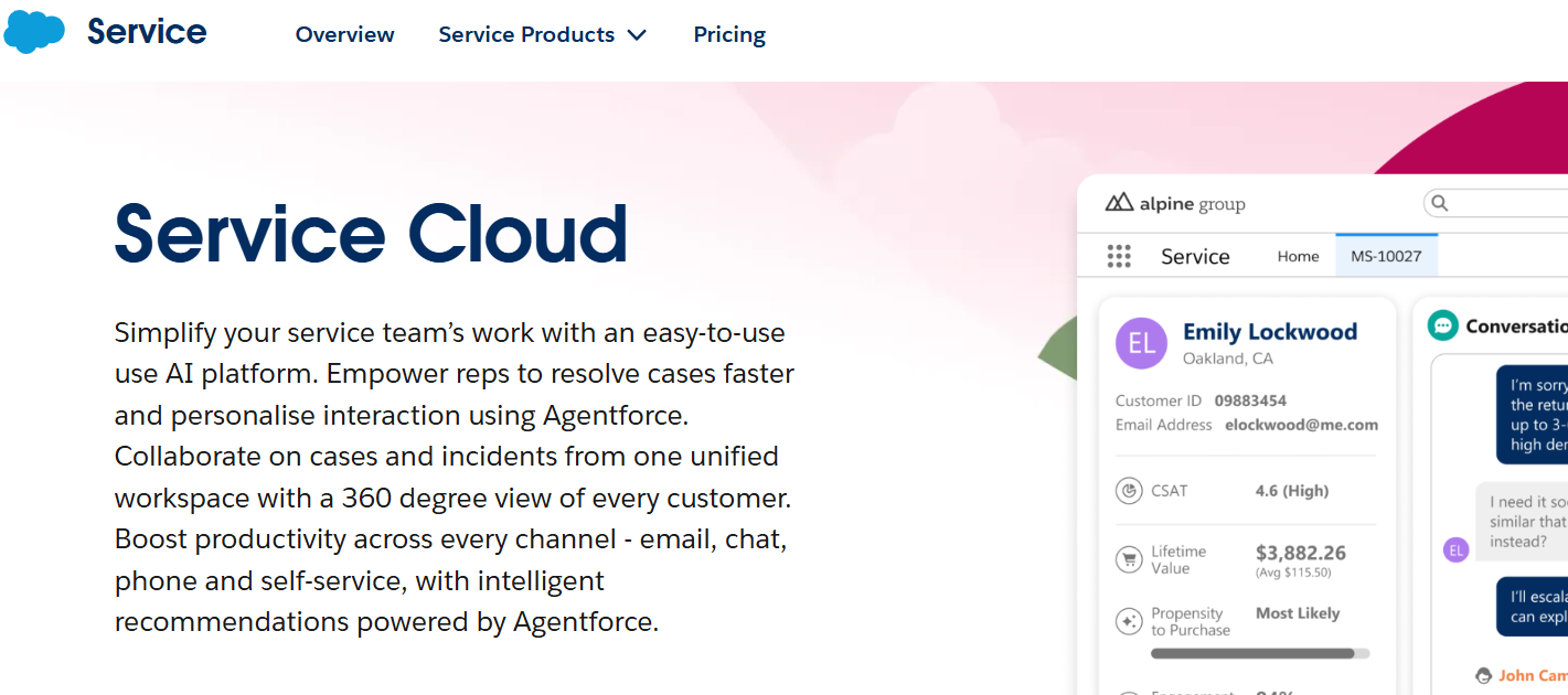Salesforce Service Cloud with omnichannel support and AI tools