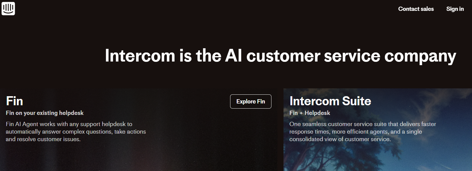 Intercom live chat and AI support features for real-time engagement