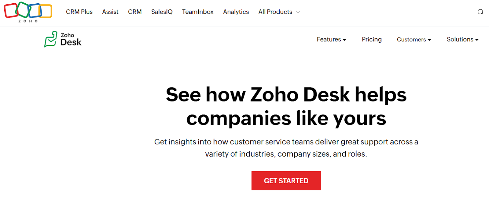 Zoho Desk interface for CRM-integrated ticket management
