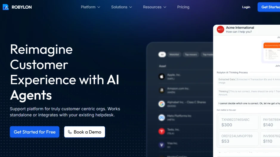  Robylon AI platform with autonomous AI agents for chat, email, and voice.