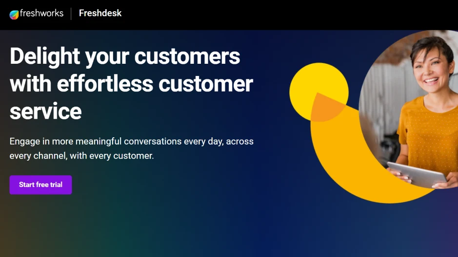 Freshdesk customer service platform with omnichannel support and Freddy AI.