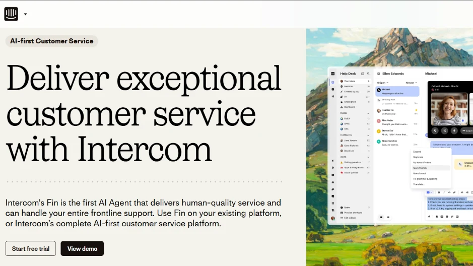 Intercom AI-first customer support platform with Fin AI agent.
