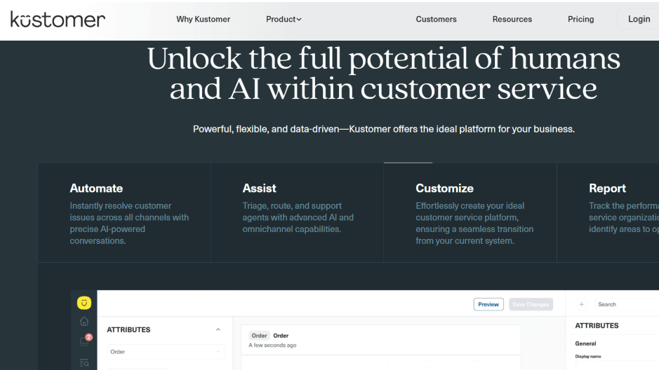 Kustomer customer service platform with unified customer timeline.
