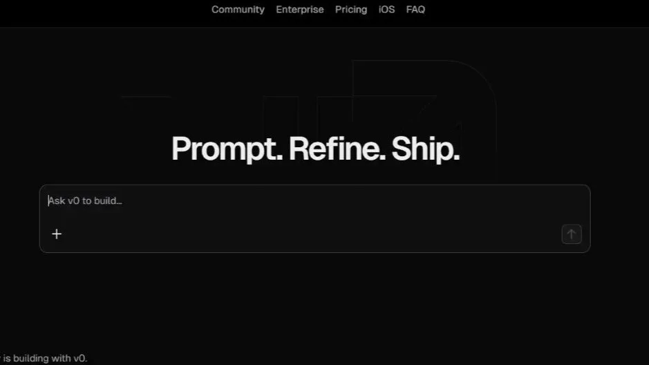 v0 AI platform by Vercel for building apps with prompts and refining workflows