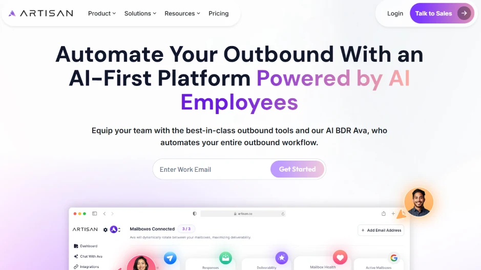 Artisan AI-first outbound sales platform with AI employees automating workflows