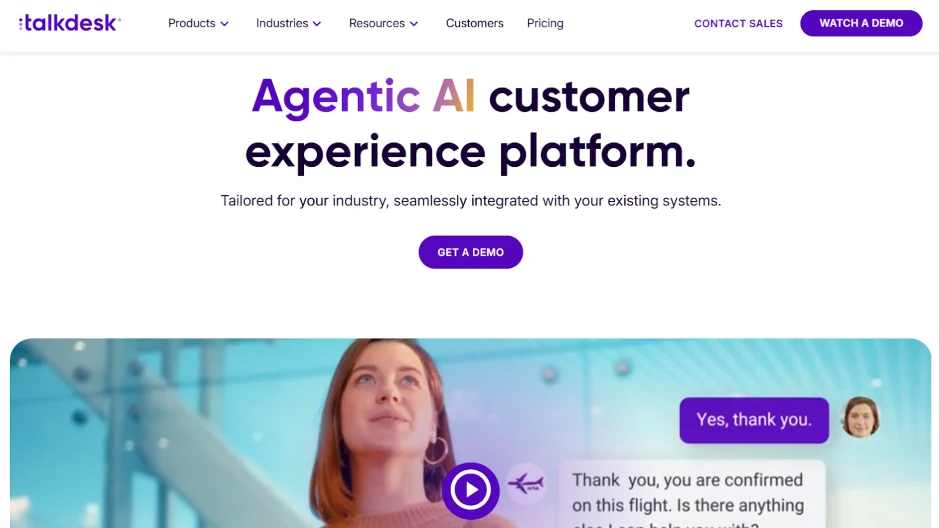 Talkdesk Agentic AI interface for travel support powered by conversational AI