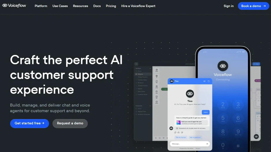 Voiceflow builder for creating custom AI voice and chat agents