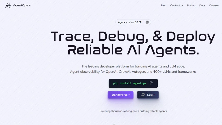 AgentOps AI platform for tracing, debugging, and deploying reliable AI agent