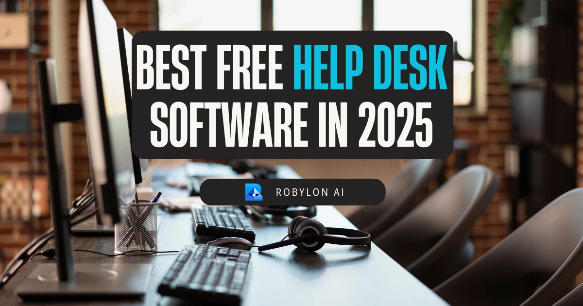 Empty help desk setup with computers and headsets, highlighting best free help desk software in 2025