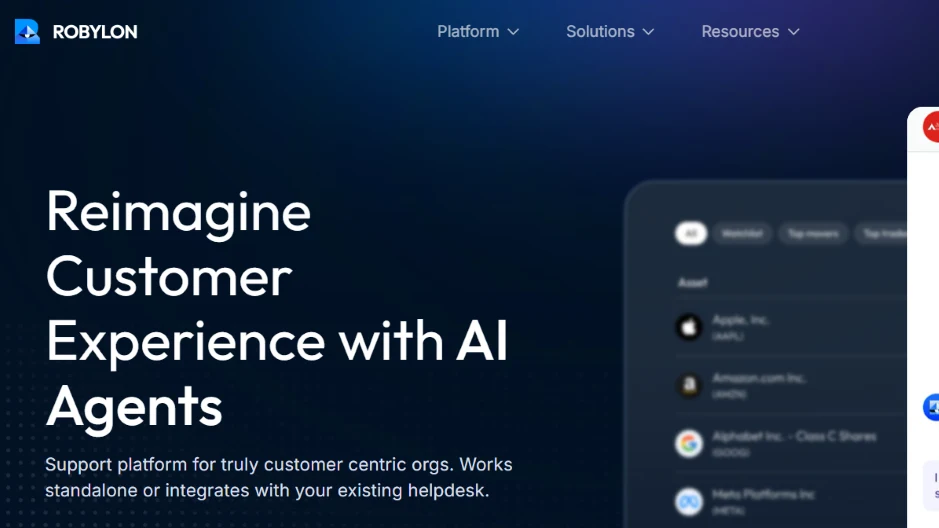 Robylon AI help desk chatbot interface for startups and modern businesses