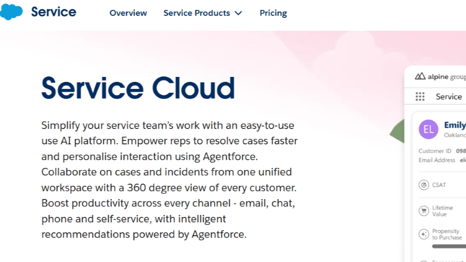 Salesforce Service Cloud with omnichannel support and AI tools