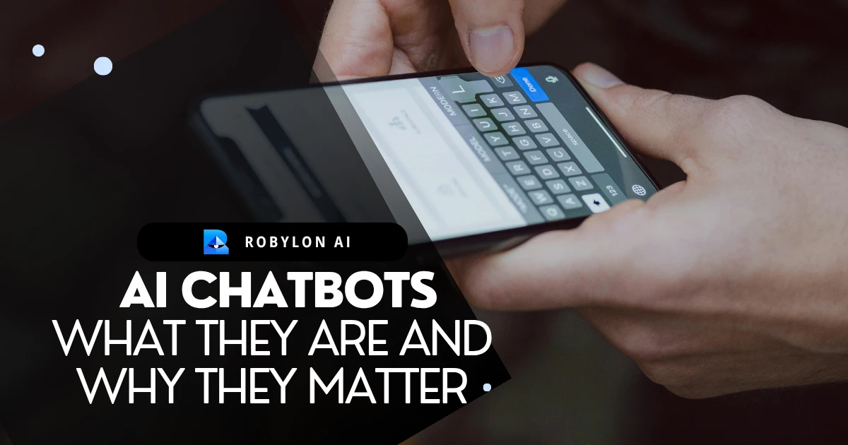 Close-up of hands typing on a smartphone, symbolizing AI chatbots in customer support
