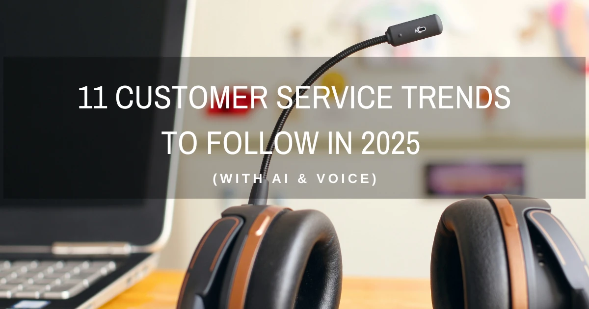 Headsets placed on the desk beside the laptop, symbolizing future AI and voice trends in customer service