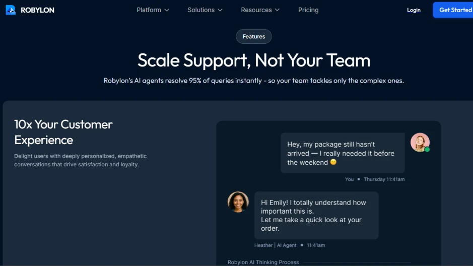 Robylon AI agents scaling customer support by resolving 95% of queries instantly.