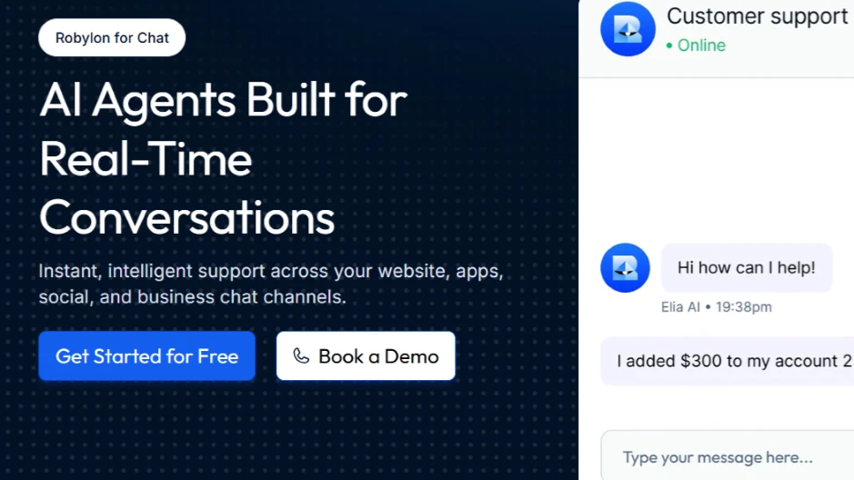Robylon AI chat agent resolving customer queries in real time.