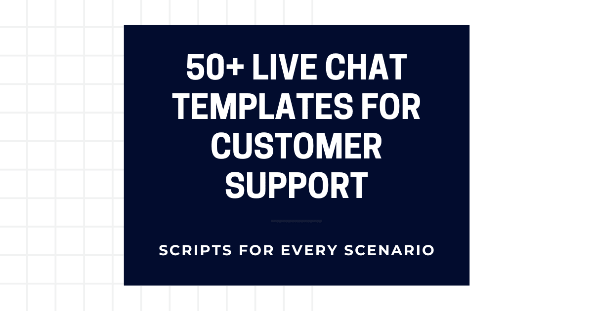 Minimal dark graphic design with bold text - 50+ live chat templates for customer support scripts.