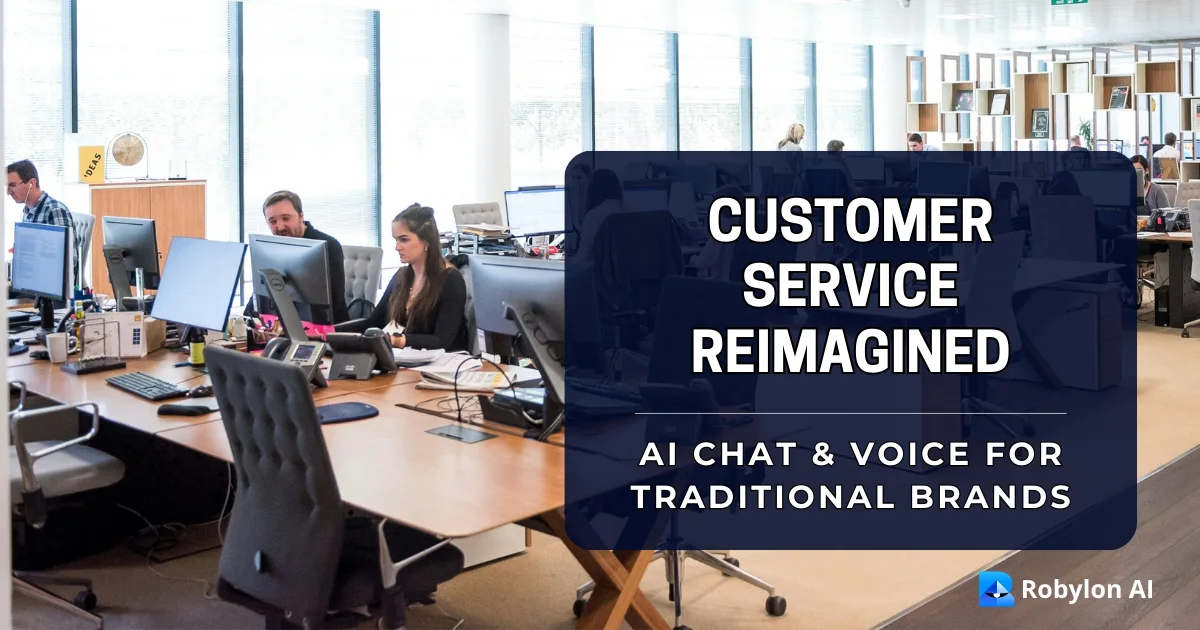 Employees working on computers - Customer service reimagined with AI chat and voice for traditional brands.
