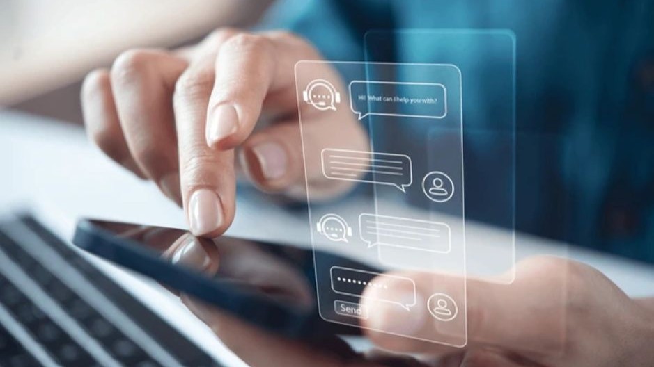 Person using mobile, chatting with AI bot - AI Chatbots uses NLP and Machine Learning