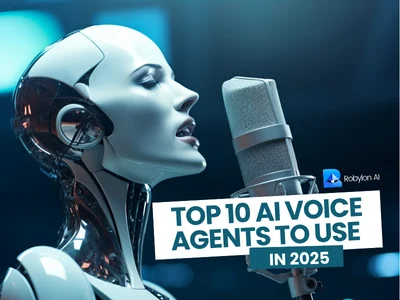 Futuristic AI robot speaking into microphone symbolizing top voice AI agents of 2025
