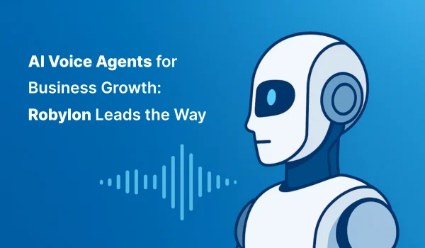 Robot with headphones and sound waves illustrating the role of AI voice agents in business growth in 2025