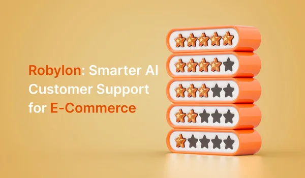 Shopping cart with digital customer support icons, showcasing Robylon’s AI solutions for e-commerce.