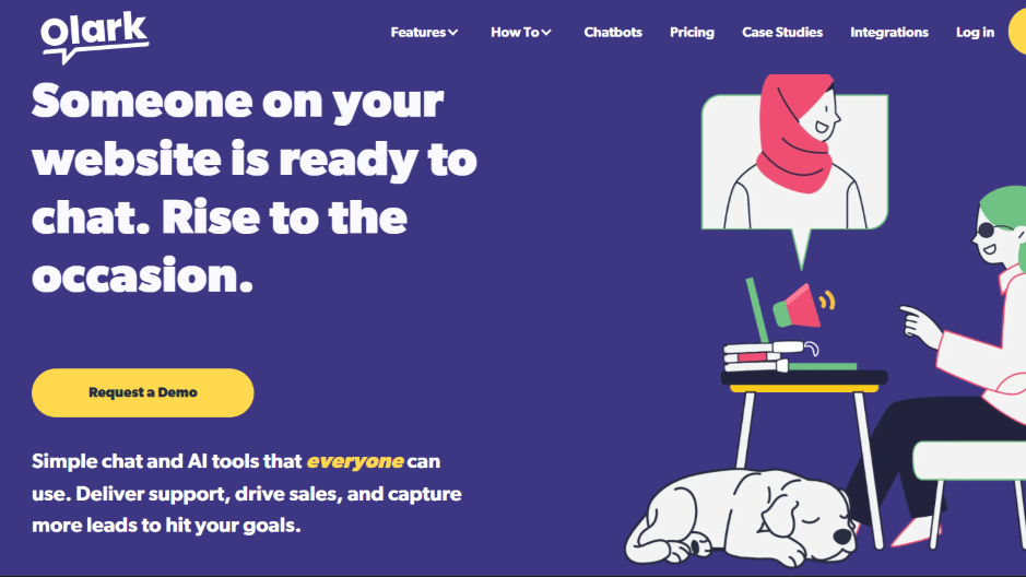 Olark promoting simple live chat and AI tools anyone can use to support and sell.