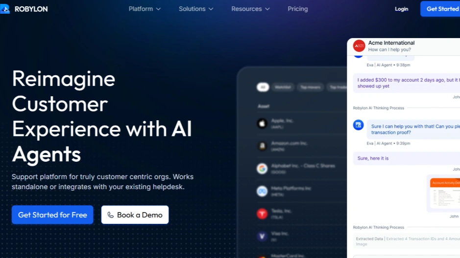 Robylon AI agents platform integrating with 40+ tools to automate customer support.
