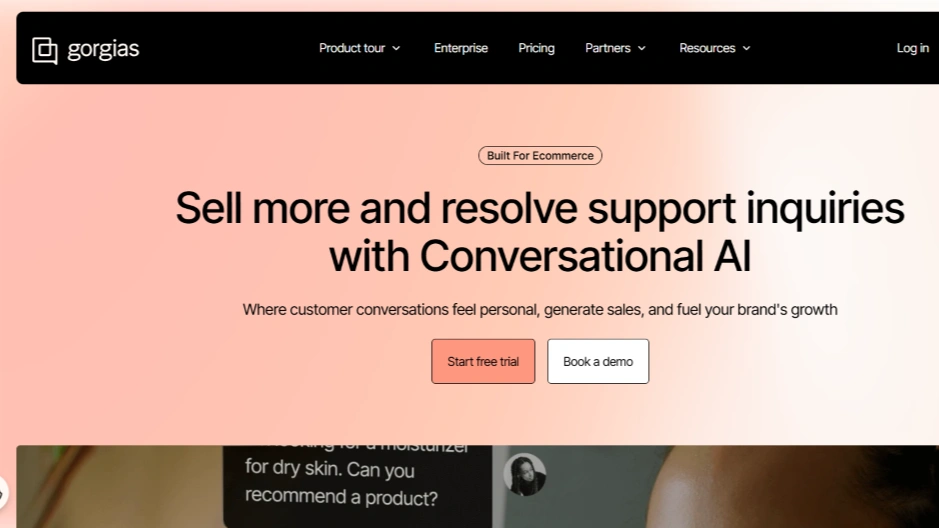 Gorgias homepage positioning conversational AI to drive e-commerce sales and resolve support.