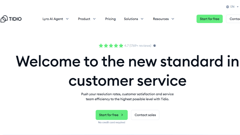 Tidio homepage introducing Lyro AI Agent to raise resolution rates and CSAT.