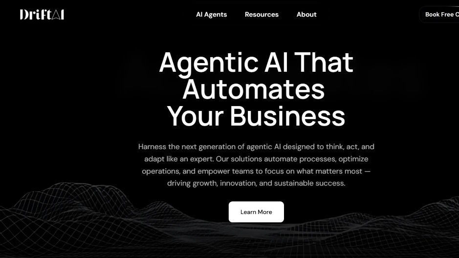 DriftAI homepage promoting agentic AI to automate operations and customer service.