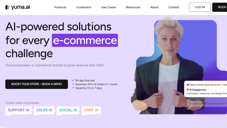 Yuma.ai e-commerce AI suite to boost revenue and CSAT across support, sales, social, and chat.