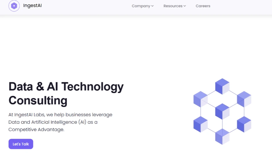 IngestAI data and AI consulting homepage offering services to gain competitive advantage.
