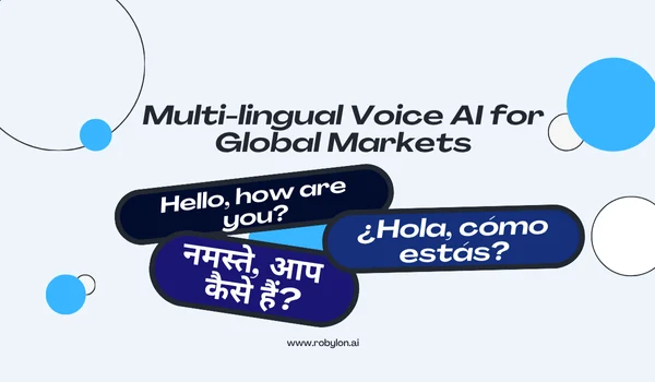 Graphic showing AI voice agents handling multi-language outreach across regions.