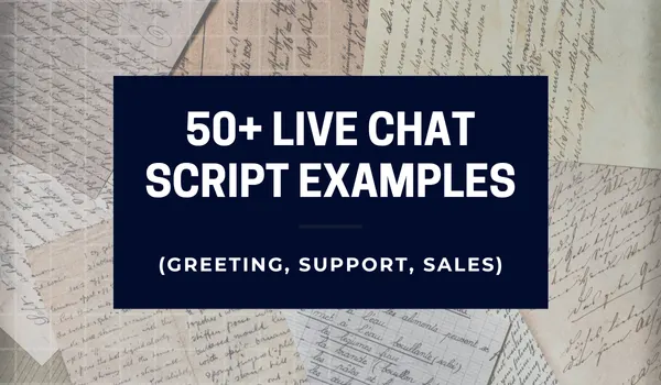 Minimal dark graphic design with bold text - 50+ live chat templates for customer support scripts.