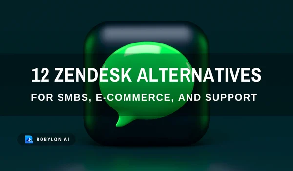 Green chat bubble icon on dark background highlighting Zendesk alternatives in 2025 for SMB, ecommerce, and IT.