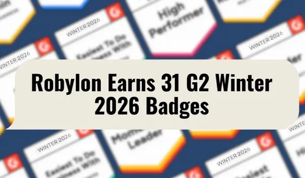 Robylon graphic showing 31 G2 Winter 2026 badges and #1 APAC Multilingual Support ranking across customer experience.