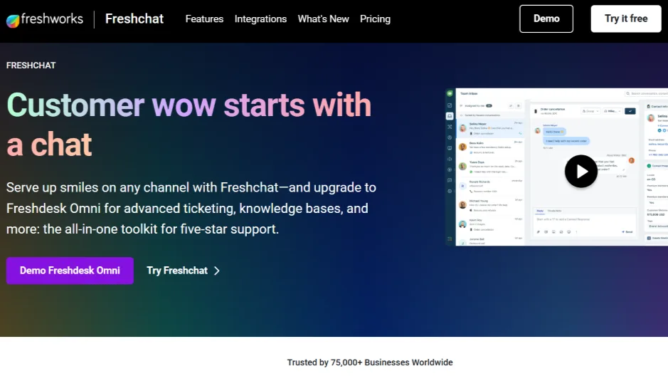 Freshchat highlights live chat and omnichannel support for customer conversations.