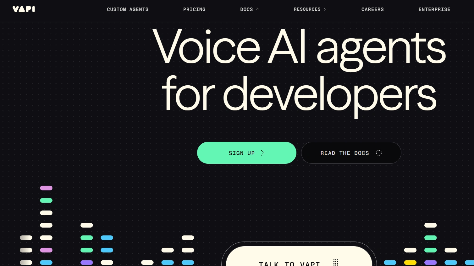 Vapi developer-focused voice AI platform for building custom voice agents using APIs and documentation