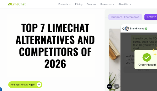 LimeChat alternatives banner thumbnail for 2026 with LimeChat header and WhatsApp commerce preview