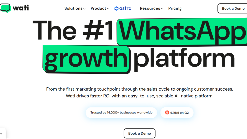 Wati homepage headline “The #1 WhatsApp growth platform”
