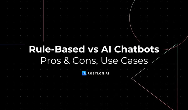 Minimalist graphic comparing rule-based vs AI-powered chatbots