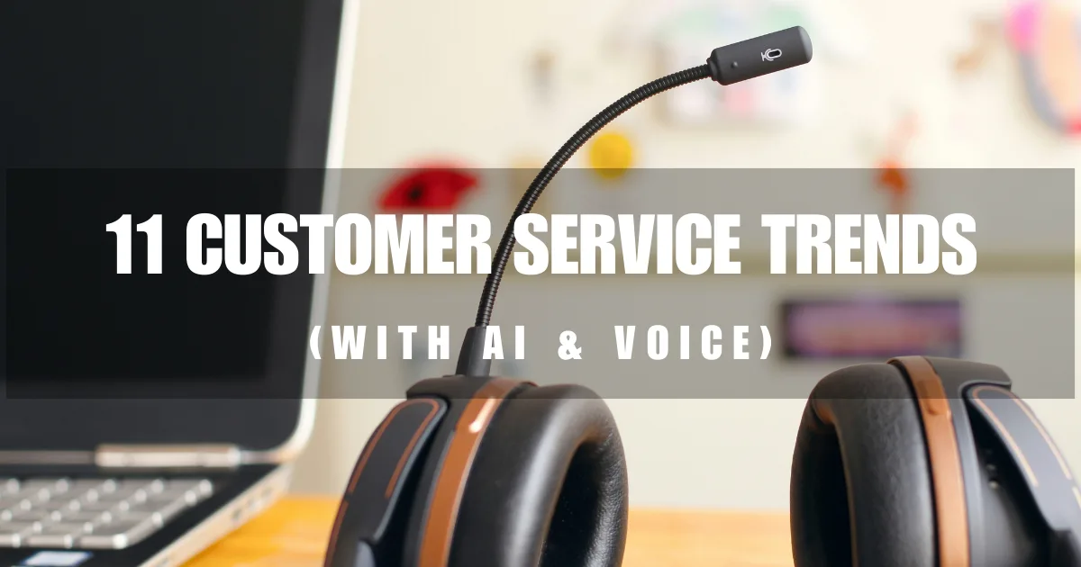 Headsets placed on the desk beside the laptop, symbolizing future AI and voice trends in customer service