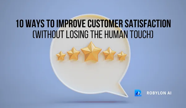 Five golden stars (customer rating) showing how AI improves customer satisfaction without losing the human touch