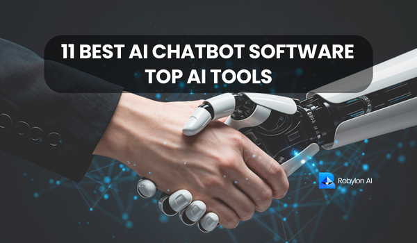 Human handshake with AI robot symbolizing the best AI chatbot software