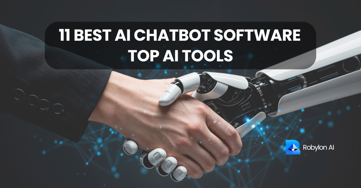 Human handshake with AI robot symbolizing the best AI chatbot software