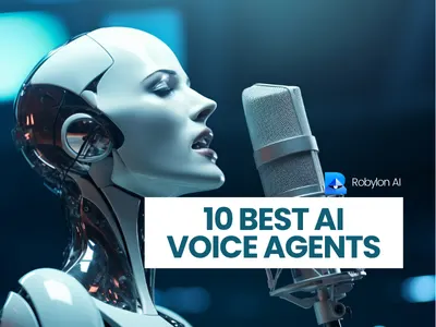 Futuristic AI robot speaking into microphone symbolizing top voice AI agents