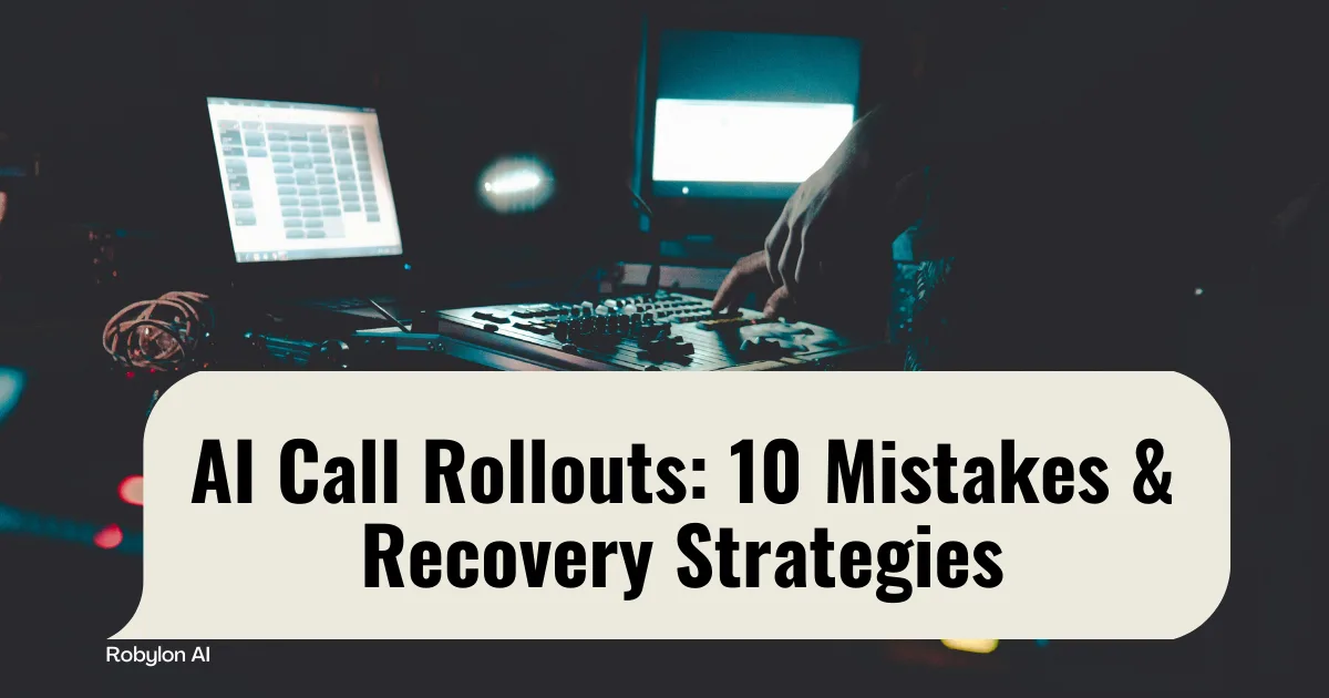Control room console with screens illustrating AI call rollouts; top 10 mistakes and recovery strategies
