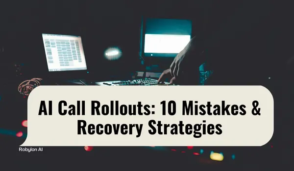 Control room console with screens illustrating AI call rollouts; top 10 mistakes and recovery strategies
