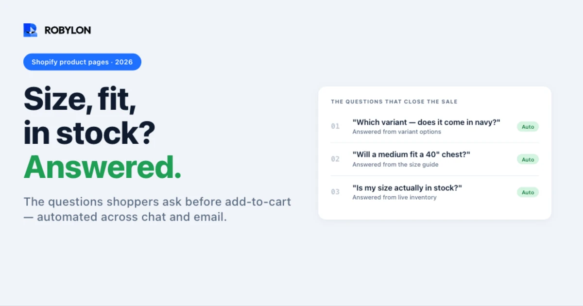 Pre-purchase PDP question automation for Shopify: variants, sizing and stock
